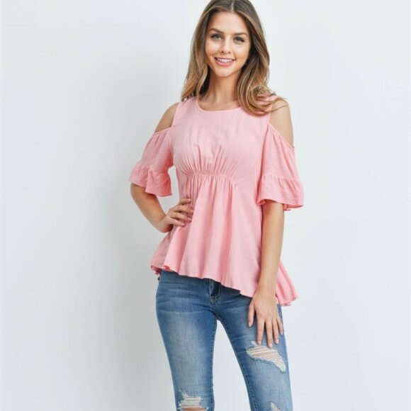 Fresh Take Blush Cold Shoulder Top - Picture 4 of 5